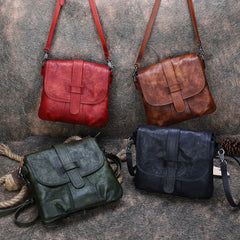 Handmade Brown Leather Womens Square Shoulder Bag School Crossbody Purse for Women