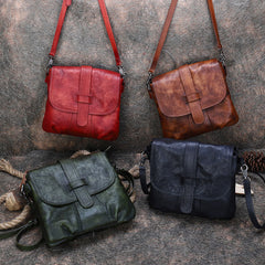 Handmade Red Leather Womens Square Shoulder Bag School Crossbody Purse for Women