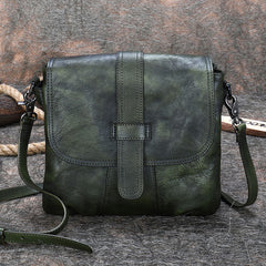 Handmade Green Leather Womens Square Shoulder Bag School Crossbody Purse for Women