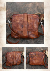 Handmade Red Leather Womens Square Shoulder Bag School Crossbody Purse for Women