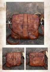 Handmade Leather Womens Square Shoulder Bag School Crossbody Purse for Women