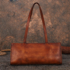 Handmade Green Leather Womens Vintage Baguette Bag - Front Open View