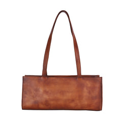 Handmade Leather Womens Vintage Baguette Bag Best - Back View Open