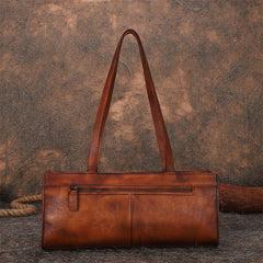 Handmade Brown Leather Womens Vintage Baguette Bag Best Baguette Shoulder Bag Crossbody Purses for Ladies