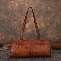 Handmade Purple Leather Womens Vintage Baguette Bag - Front Close Up