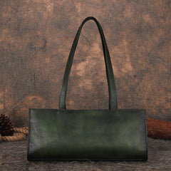 Handmade Green Leather Womens Vintage Baguette Bag - Leather Texture Detail