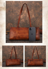 Handmade Purple Leather Womens Vintage Baguette Bag - Closure Detail
