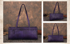 Handmade Purple Leather Womens Vintage Baguette Bag - Lifestyle View