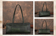 Handmade Green Leather Womens Vintage Baguette Bag - Studio View