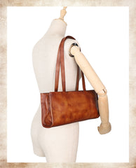 Handmade Green Leather Womens Vintage Baguette Bag - Full View