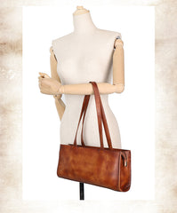 Handmade Brown Leather Womens Vintage Baguette Bag Best Baguette Shoulder Bag Crossbody Purses for Ladies