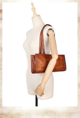 Handmade Brown Leather Womens Vintage Baguette Bag - Card Holder Detail