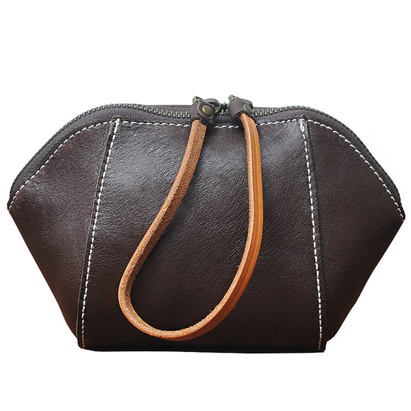 Handmade Leather Wristlet Wallet Zip Clutch Wallet - Closure Detail