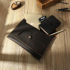 Handmade Coffee Mens Clutch A4 Envelope File Bag Personalized Coffee Leather Folder Purse for Men