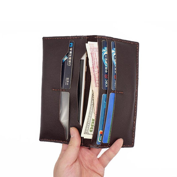 Handmade Slim Blue Leather Mens Bifold Long Wallet Lots Cards Long Wallet for Me GJ01081008