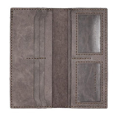 Handmade Slim Checkbook Wallet Coffee Leather Mens Bifold Long Wallet Lots Cards Long Wallet for Men