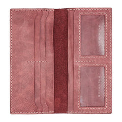Handmade Slim Checkbook Wallet Coffee Leather Mens Bifold Long Wallet Lots Cards Long Wallet for Men