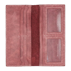 Handmade Slim Checkbook Wallet Khaki Leather Mens Bifold Long Wallet Lots Cards Long Wallet for Men