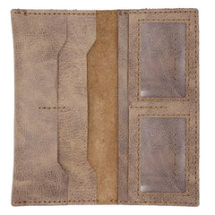 Handmade Slim Checkbook Wallet Coffee Leather Mens Bifold Long Wallet Lots Cards Long Wallet for Men