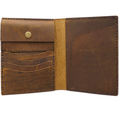 Handmade Slim Leather Mens Bifold Travel Wallets Brown Passport Wallet Long Wallet for Men