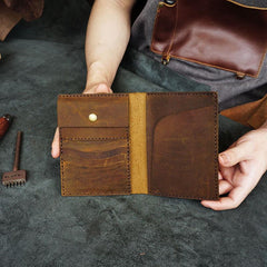 Handmade Slim Leather Mens Bifold Travel Wallets Brown Passport Wallet Long Wallet for Men