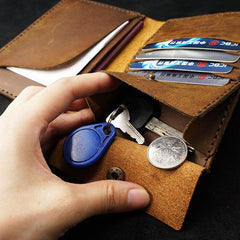 Handmade Slim Leather Mens Bifold Travel Wallets Brown Passport Wallet Long Wallet for Men