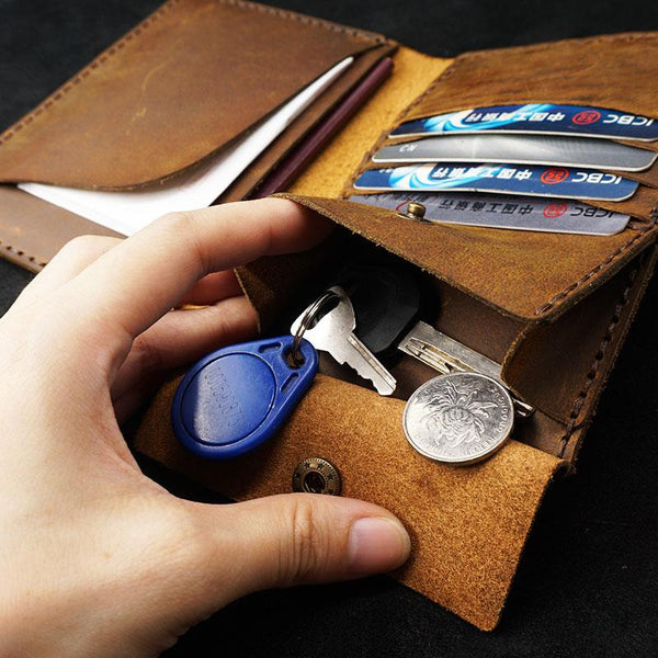 Handmade Slim Leather Mens Bifold Travel Wallets Passport Wallet Long Wallet for GJ01281040