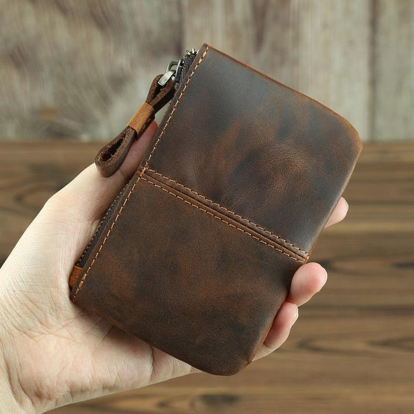 Vintage Small Slim Wallet Leather Men's Wallet - Back View