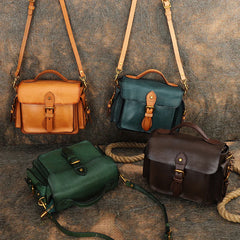 Handmade Coffee Leather Womens Small Satchel Shoulder Bag School Handbag Crossbody Purses for Women