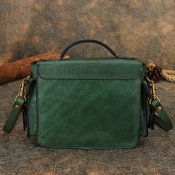 Handmade Leather Womens Small Satchel Shoulder Bag - Bill Slots Detail