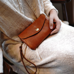 Handmade Tan Leather Wristlet Wallet Envelope Clutch Wallet Womens Ladies Phone Wristlet Wallets for Women