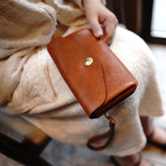 Handmade Tan Leather Wristlet Wallet Envelope Clutch Wallet Womens Ladies Phone Wristlet Wallets for Women