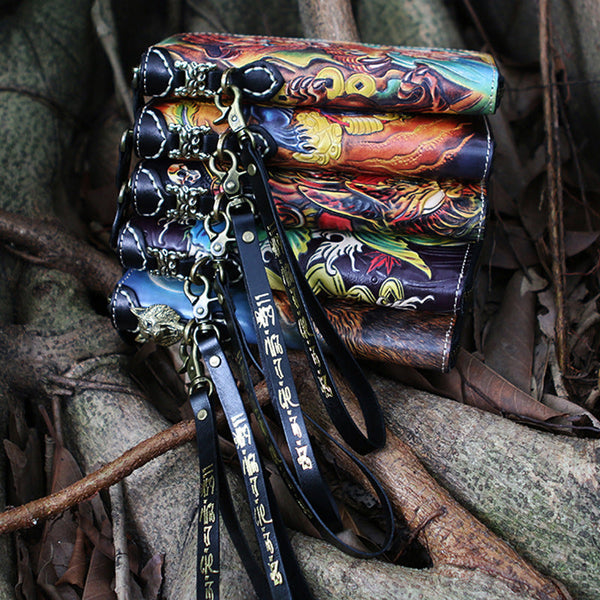 Handmade Tooled Lion Leather Biker Chain Wallet Mens Long Wallet with Chain for KBPJ02751002