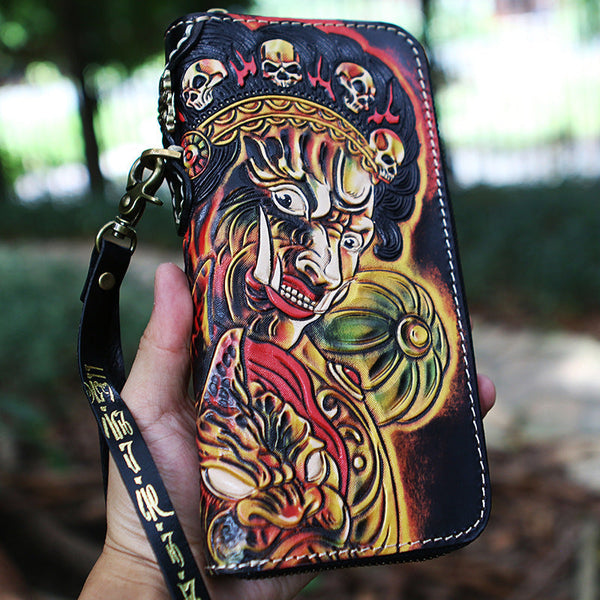 Handmade Tooled Mahakala Leather Biker Chain Wallet - Back View