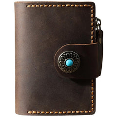 Handmade Vintage Blue Leather Mens Keys Holder Keys Cards Wallet With Coin Pocket for Men