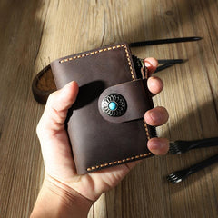 Handmade Vintage Coffee Leather Mens Keys Holder Keys Cards Wallet With Coin Pocket for Men