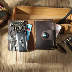 Handmade Vintage Blue Leather Mens Keys Holder Keys Cards Wallet With Coin Pocket for Men