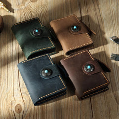 Handmade Vintage Blue Leather Mens Keys Holder Keys Cards Wallet With Coin Pocket for Men