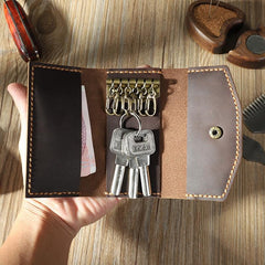 Handmade Vintage Coffee Leather Mens Keys Holder - Back View