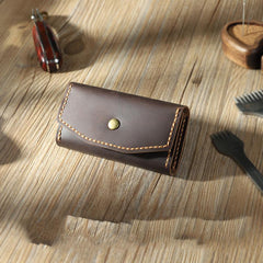 Handmade Vintage Coffee Leather Mens Keys Holder - Card Slots Detail
