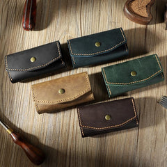 Handmade Vintage Coffee Leather Mens Keys Holder - Open View