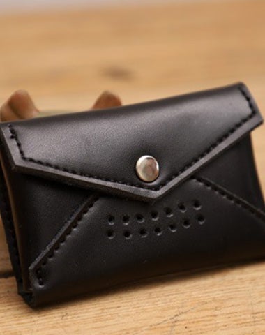 Handmade Women Leather Card Holders Envelope Black Card Holder Coin Wallet For Women