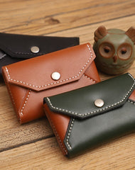 Handmade Women Leather Card Holders Envelope Green Card Holder Coin Wallet For Women