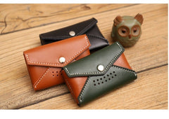 Handmade Women Leather Card Holders Envelope Black Card Holder Coin Wallet For Women