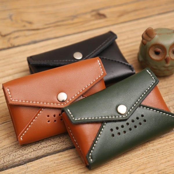 Handmade Women Leather Card Holders Envelope Black Card Holder Coin Wallet For W MIN00391062