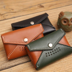 Handmade Women Leather Card Holders Envelope Black Card Holder Coin Wallet For Women