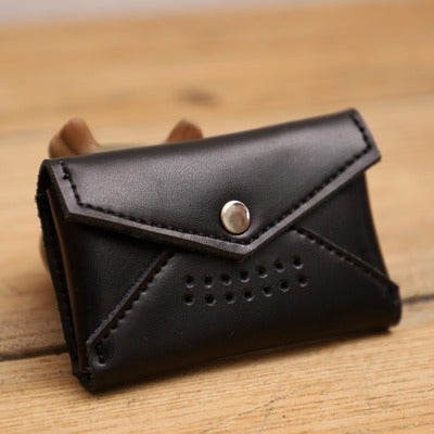 Handmade Women Leather Card Holders Envelope Black Card Holder Coin Wallet For Women