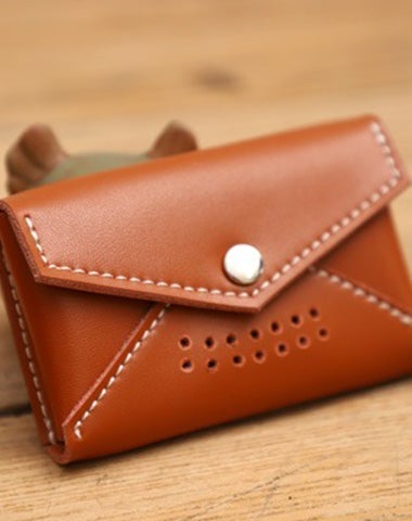 Handmade Women Leather Card Holders Envelope Brown Card Holder Coin Wallet For Women