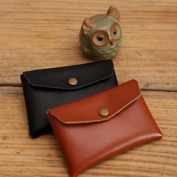 Handmade Women Leather Card Holder Minimalist Card - Back View