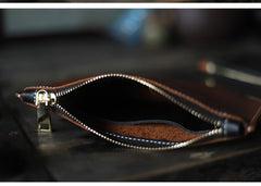 Handmade Women Leather Clutch Wallets Slim Zip Clutch Phone Purse For Women